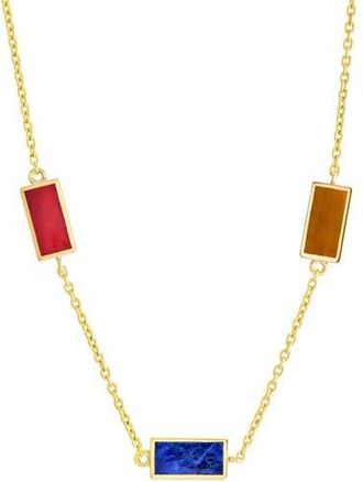 Jan Leslie Multi Gemstone Three Station Rectangle Dash Necklace In Sterling 18K Gold Overlay at Nordstrom