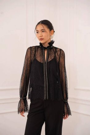 Choklate Paris Long Sleeve Lace Blouse In Black