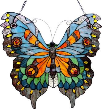 Chloe Lighting MARIPOSA Tiffany-glass Butterfly Window Panel 21x20