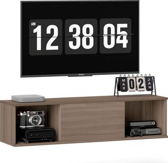 OEM Armario De Pared Mueble De Tv Colgante Con 2 Compartimentos Abiertos Y Puerta Abatible 120x30x29,5 Cm Marr&oacute;n