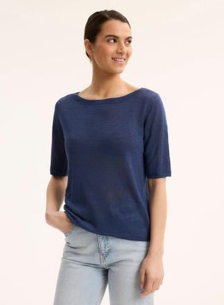 Majestic Filatures Stretch Linen Knit Three Quarter Sleeve Boatneck Shirt in Marine at Nordstrom, Size 2