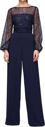 JS Collections Womens Raelynn Beaded Wide Leg Jumpsuit In Navy