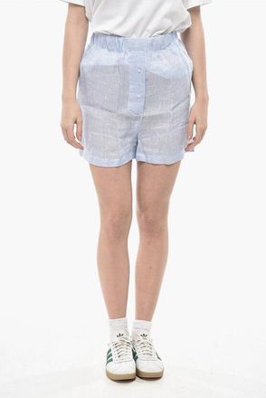Finamore Solid Linen Shorts with Elastic Waist size 38