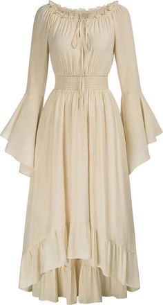 Generic Renaissance Dress Medieval Costume Women Vintage Gothic Clothes for Women Victorian Dresses Irish Cold Shoulder Ruffle Maxi Dress with Trumpet Sleeves