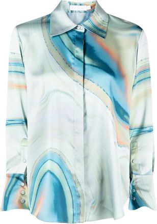 SIMKHAI Gedrukte satijnen casual blouse in multicolor - Dames - Blouses - Veelkleurig - XL - Satijn - Overhemden