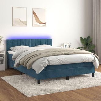 vidaXL Vidaxl - Cama Box Spring Colch&oacute;n Y Led Terciopelo Azul Oscuro 140x190 Cm