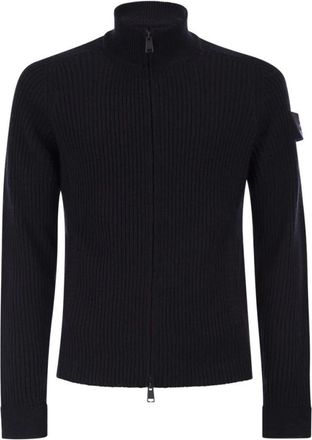 Premiata Volledige ritssluiting Ribgebreide Cardigan - Heren - Vesten - Blauw - L - Wol - Truien & Vesten