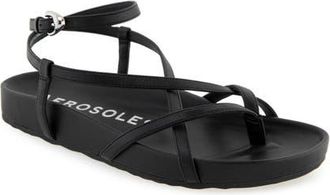 Aerosoles Leera Ankle Strap Flat Sandal in Black Faux Leather at Nordstrom, Size 9.5