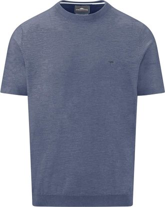 Fynch-Hatton Rundhalspullover FYNCH-HATTON, Herren, Gr. 4XL, horizon, Web, Obermaterial: 88% Baumwolle, 12% Leinen, unifarben, regular fit normal, Rundhals, gerade