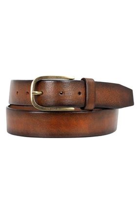 BOSS Kai Full Grain Leather Belt in Dark Brown at Nordstrom, Size 32