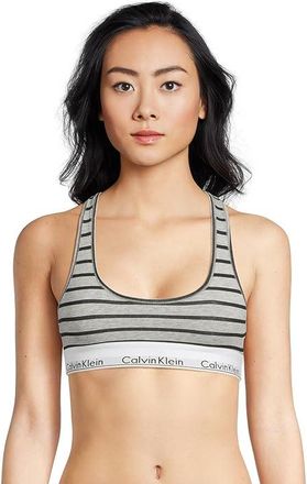Calvin Klein Underwear Modern Cotton Unlined Wireless Bralette Womens Bra Leader Stripe+grey Heather : MD (US 8-10), Cotton/Elastane/Modal