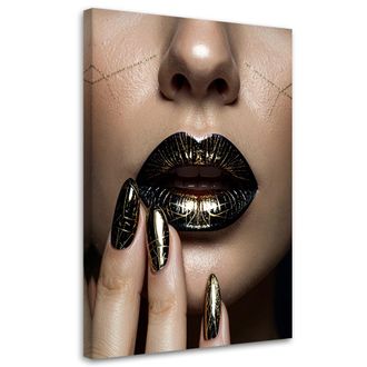Feeby Stampe Su Tela, Labbra Nere Con Riflessi Dorati E Una Manicure Elegante. - 30x45