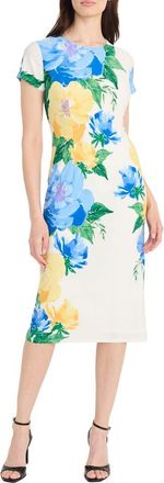 Maggy London Floral Short Sleeve Sheath Midi Dress in Soft White/Yellow at Nordstrom Rack, Size 18 (Similar To 16W)