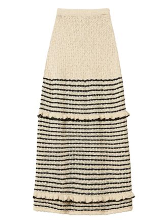 Twin-Set striped ruffled maxi skirt - women - Cotton/Linen/Flax/Polyamide - S - Neutrals