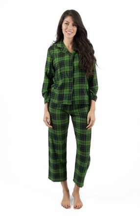 Leveret Womens Cotton Flannel Printed Holiday Pajama Set in Plaid Black & Green at Nordstrom, Size Xx-Large