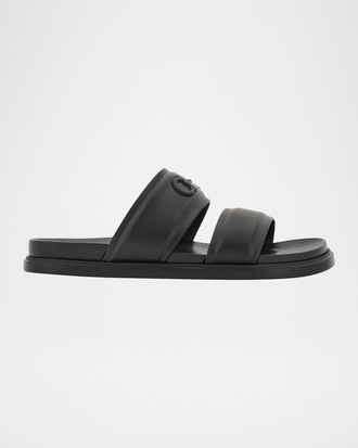 Ferragamo Men & apos;s Saint Bartheva Padded Leather Double-Strap Slide Sandals