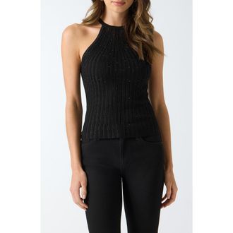 Guess Metallic Rib Tank in Black at Nordstrom, Size X-Small