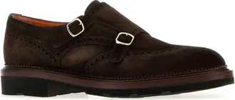 Santoni Mens Fibia Monk-Strap Shoe Brown Suede Flats
