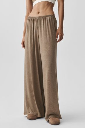 Alo | Semi Sheer High-Waist Oasis Wide Leg Pants (Regular) in Java Brown Heather, Size: Medium