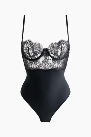 H&M Body mit Spitzenoberteil - Schwarz