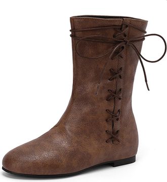 Generic Qynthra Womens Mid Calf Combat Boots Flat Heel Lace Up Round Toe Neutral Style Military Boots Casual Street Footwear Couple Inspired Design for Daily 