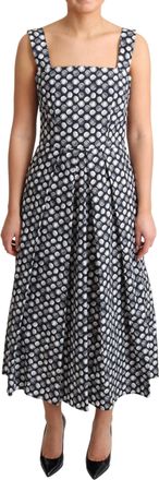 Dolce & Gabbana Womens Printed Cotton Midi Dress Aline - Black - Size EU 38 (Womens)