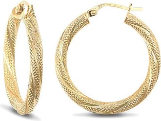 Jewelco London 9ct Gold Snake Skin Twisted 3mm Hoop Earrings 25mm - JER457C