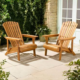 VonHaus Hudson Acacia Wooden Adirondack Garden Chairs Set of 2 in Brown | Size: 2 Pack