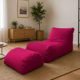 Talamo Italia Dmora Chaise Longue De Salon Moderne, Made In Italy, Fauteuil Avec Repose-pieds En Nylon, Pouf Rembourr&eacute; Pour Chambre, 120x80h60 Cm, Couleur Fuchsia