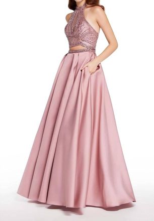 Alyce Paris Two Piece Halter Beaded Prom Dress In English Rose
