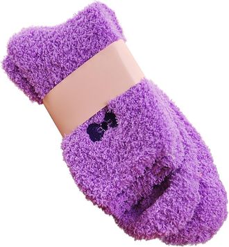 Generic Thermal Fleece Slipper Socks, Soft Top Bed Socks For Women - Ladies Short Stockings Fluffy Sock With Non Slip Grips Soft Sleep Sockings Winter Thermal
