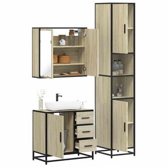 Berkfield Home 3 Piece Bathroom Furniture Set Sonoma Oak Engineered Wood in Brown