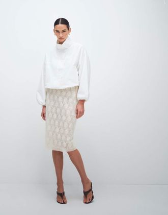 Topshop Gonna midi color avorio decorata con paillettes-Bianco