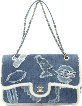 Chanel 2019 Egyptian Line chain-link denim shoulder bag - Blue