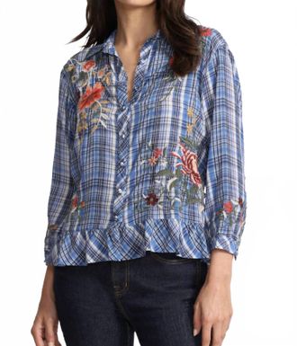 Johnny Was Peplum Ruffle Hem Shirt In Diana Plaid