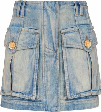 Balmain Denim Rok met Zakken - Dames - Spijkerrokken - Blauw - 2XS - Denim - Rokken