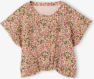 Vertbaudet Bluse mit &uuml;berschnittenen &Auml;rmeln, Crinkle-Effekt M&auml;dchen wei&szlig; bedruckt