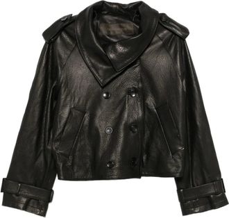 Giorgio Brato Jassen, Dames, Zwart, M, Leer, Dubbele-breasted leren jas
