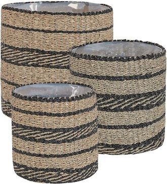 Beliani Set of 3 Plant Pots RASBORA Seagrass 35/31/27 cm Black