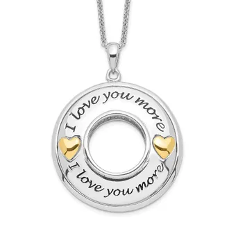 Diamond2Deal Sterling Silver Gold-plated Antiqued Cubic Zirconia I Love You More Necklace