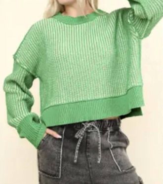 Very J Cropped Stripe Sweater In Green