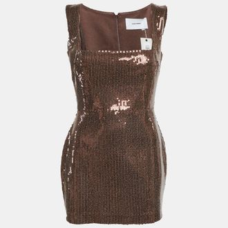 Alex Perry Brown Sequin Sleeveless Portrait Mini Dress