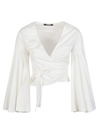 Jacquemus White Solid V Neck Top