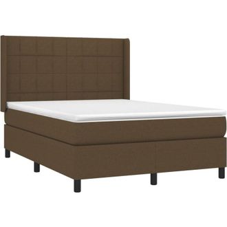 vidaXL Cama Box Spring Colch&oacute;n Luces Led Tela Marr&oacute;n Oscuro 140x190 Cm Vidaxl
