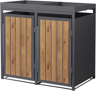 ML Design Ml-design 2x Cobertizos Para Ocultar Cubos De Basura 240l Roble Antracita Claro 132x80x124cm Acero Caseta Para Jard&iacute;n Contenedor Exterior Caja Con Tac