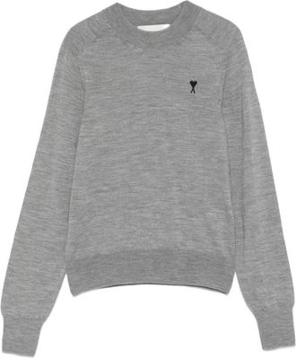 Ami Grey Round Neck Logo Embroidery Sweater