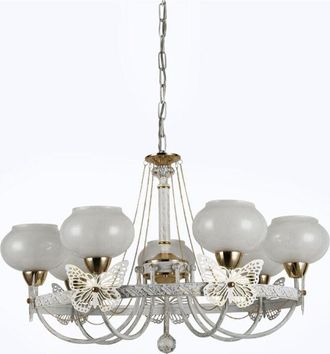 Trade Shop Trade Shop - Lampadario Classico Bianco Anticato Shabby Chic Lampada 7 Coppe Con Farfalle 92433