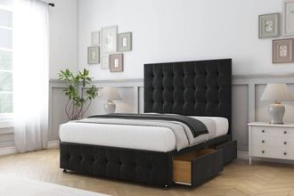 Comfort Beds Florence Plush Divan Base 2 Drawers - 26 Headboard-Footboard in Black | Size: Small Double
