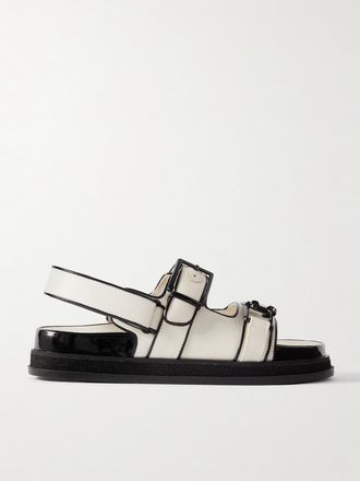 Jimmy Choo London Sandali In Lino Con Finiture In Vernice Elyn - Bianco