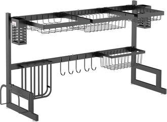 OEM Escurridor De Platos De 2 Niveles Con Soporte Para Cuchillos Y Tabla De Cortar, 93 X 30 X 52,5 Cm, Acero Negro